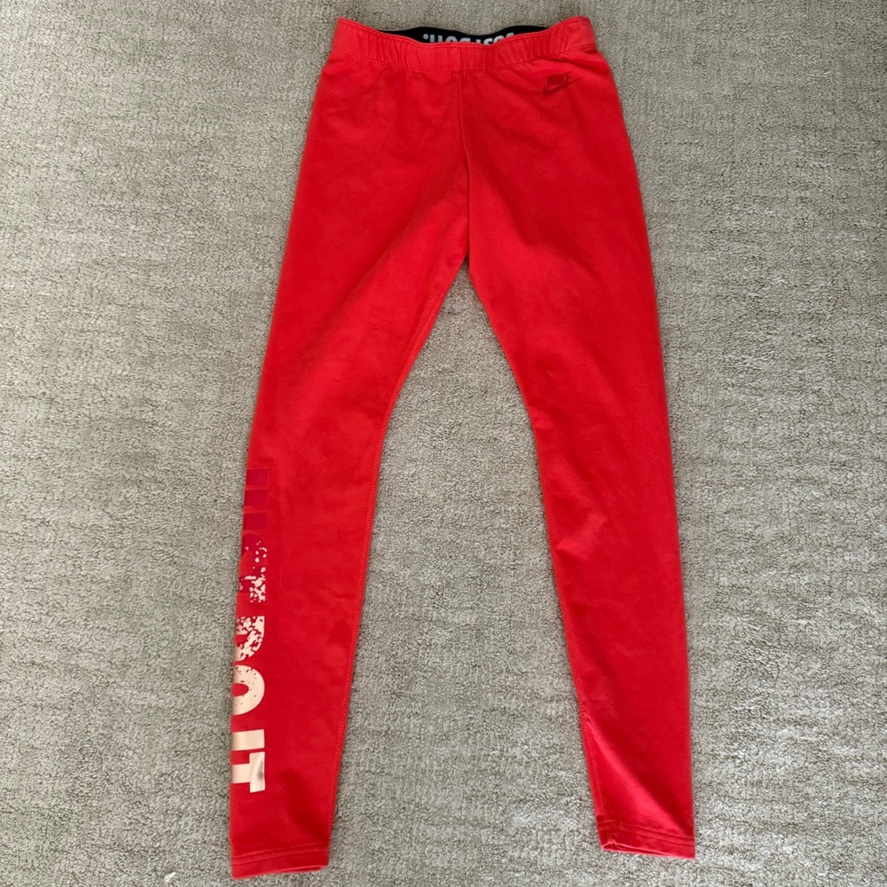Nike Red Leggings with Bold Logo
